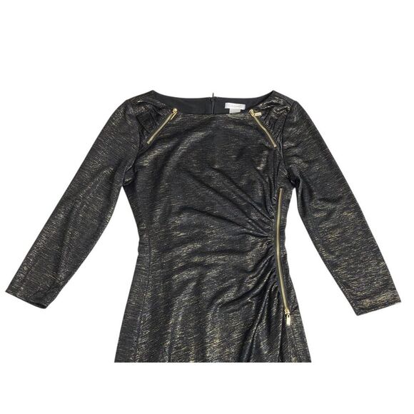 Cache Dress Womens S Black Metallic Gold Sheath Bodycon Lined Zipper Accent Chic - Picture 2 of 16